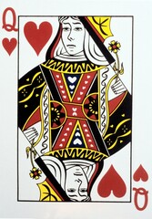 a queen of hearts playing card is shown
