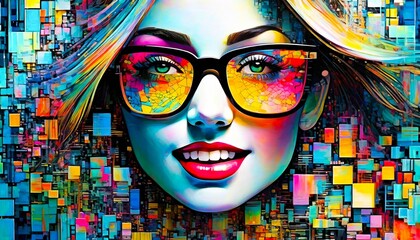 portrait woman's face, abstract paintings, full of color , poster for wall