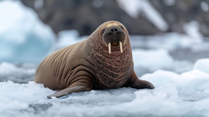 Walrus Resting on Ice with Open Mouth