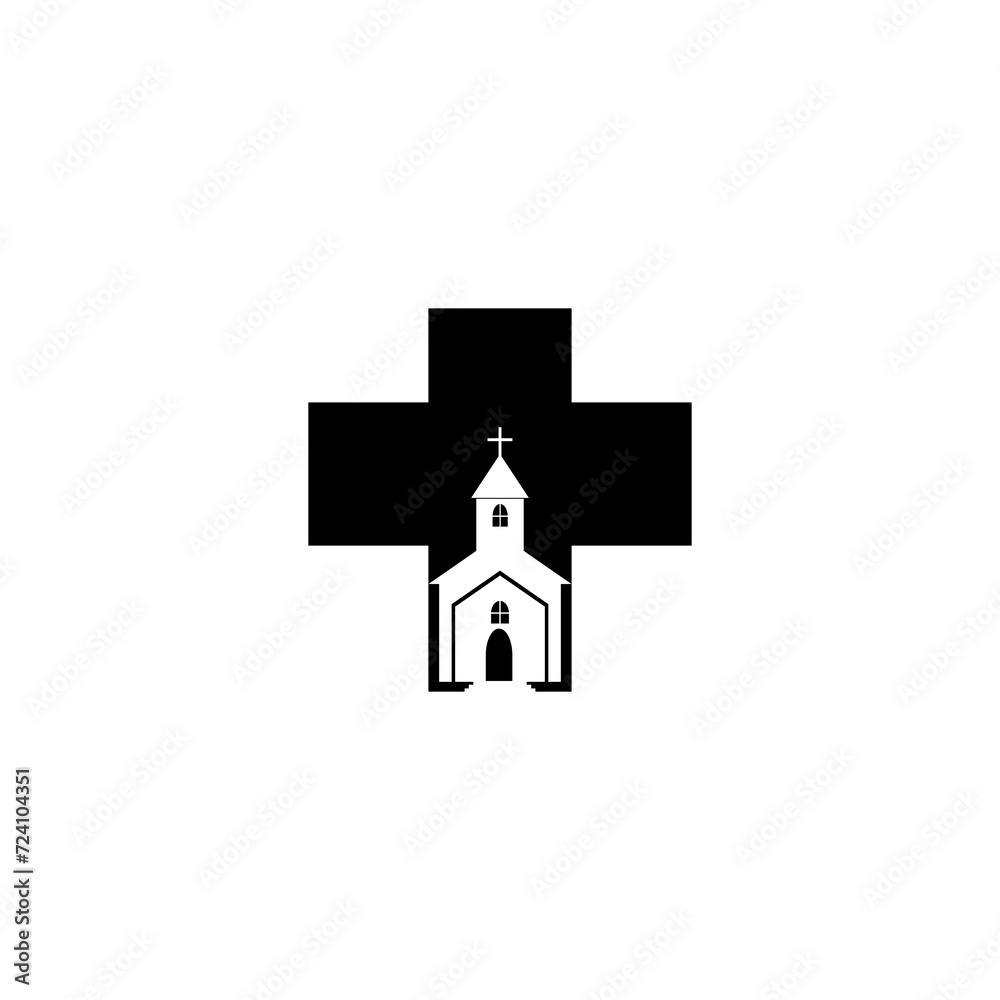 Sticker Church and cross icon isolated on transparent background