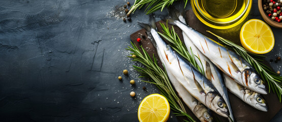 Freshness on display, a culinary preparation of mackerel with herbs and spices - obrazy, fototapety, plakaty