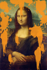 Attack with soup on Leonardo da Vinci's Mona Lisa, La Gioconda. Antique illustration. 