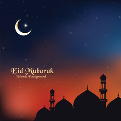 Islamic festival eid mubarak greeting card with mosque background