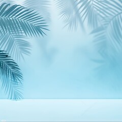 Fototapeta na wymiar Abstract background of shadows palm leaves on a blue background. AI generated illustration