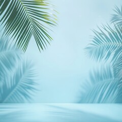 Abstract background of shadows palm leaves on a blue background. AI generated illustration