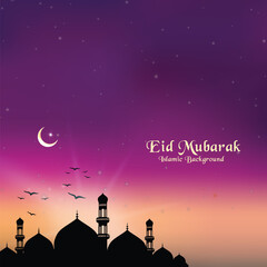 Religious islamic eid mubarak festival greeting background with mosque