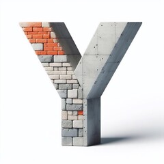 Y letter shape created from concrete and briks. AI generated illustration