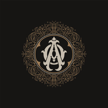 Victorian style monogram with initial AO or OA. Badge logo design. can be applied on stationery, invitations, signage, packaging, or even as a branding element and etc