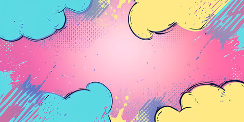 Naklejka premium Abstract halftone comics background - Modern design shapes in pop colors banner