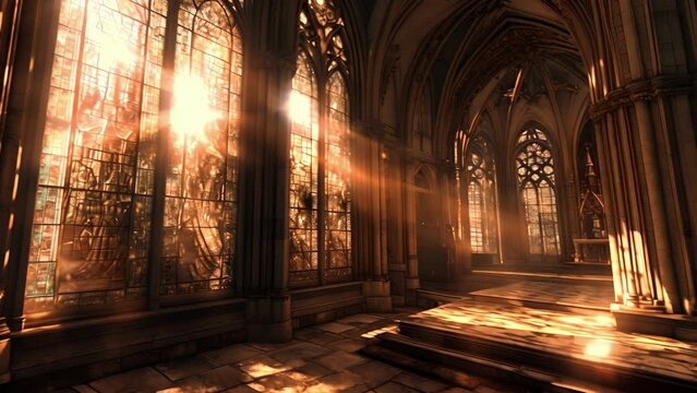 As the sun dipped below the horizon, the Gothic chapel fell under the veil of twilight, its once warm and inviting exterior now shrouded in shadows. The dim light reflected Fantasy animation
