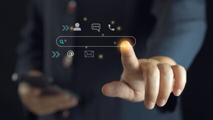 Search engine optimization, SEO, Searching Browsing Internet Data Information Networking Concept, Businessman use smartphone for find data on networking, copy space.-