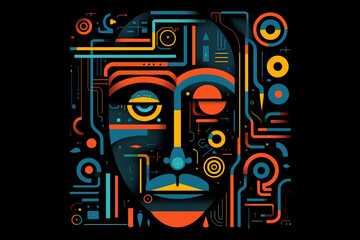 Fine-art portrait concept. Abstract and surreal dreamlike beautiful man minimalist colorful portrait. Sketch, three dimensional, tiny detailed drawing style