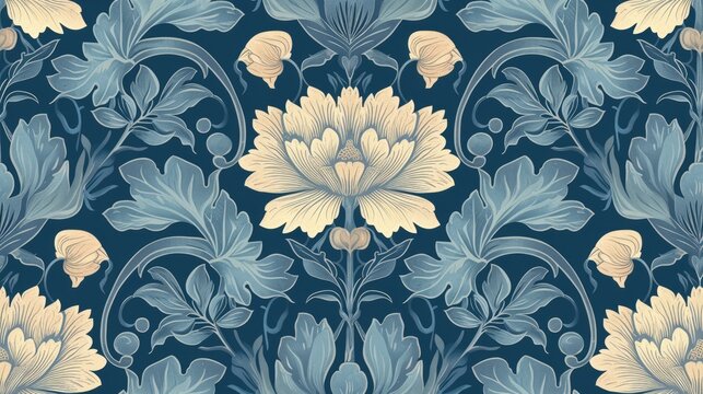Generative AI, Colorful floral pattern in the style of art nouveau 1900s, beautiful flowers and plants