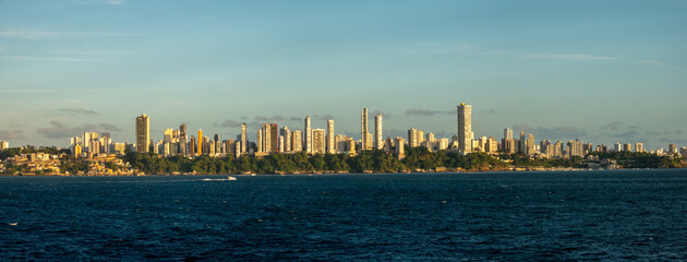 Panoramic view of the skyline of Salvador, Bahia, Brazil, from a sailing ship © Luis