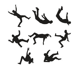 vector hand drawn  people falling down silhouette 