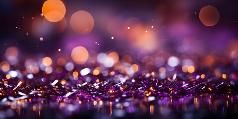 Fototapeta na wymiar Abstract bokeh shimmering purple glitter lights with blurry defocused background