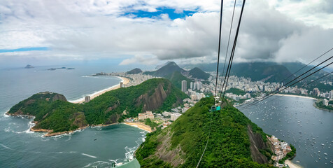 Panorama from the Sugarloaf Cable car ride with the famous beaches of Rio (Copacabana, Ipanema,...