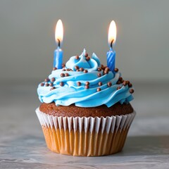 Birthday cupcake with a single candle