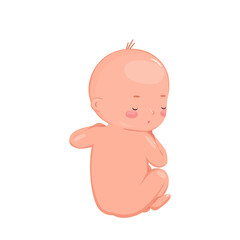 Small lying cute newborn baby. Cartoon isolated vector illustration of sleeping child.