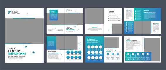 modern medical brochure design layout, business healthcare multipage brochure cover 12 page magazine annual report  - obrazy, fototapety, plakaty