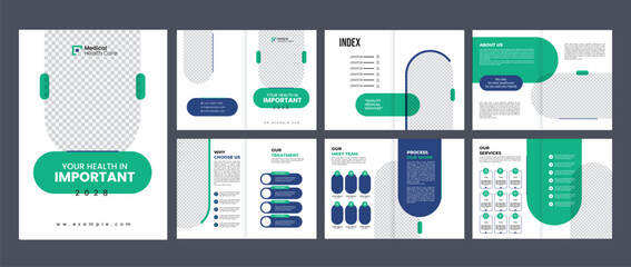 modern medical brochure design layout, business healthcare multipage brochure cover 12 page magazine annual report 