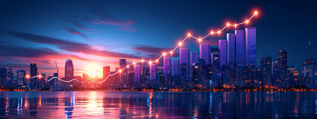 Obraz premium Illuminated Symphony: Mesmerizing Cityscape With a Glistening Water Reflection