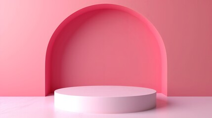 Minimalist Creative Design of Central Pedestal on Pink Canvas Background