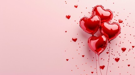 Bouquet of Heart-Shaped Balloons on Pink Background. Generative ai