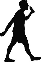 a man walking and drinking water, silhouette vector