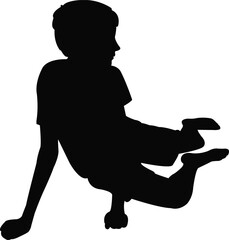 a boy lying down, silhouette vector