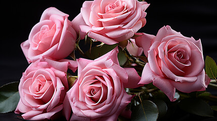 Elegant Pink Roses on Black Close-Up