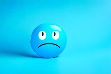 Sad face on blue background.