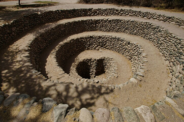 Cantalloc aqueduct in the city of Nazca or Nazca, aqueducts or wells in the shape of a spiral or,...