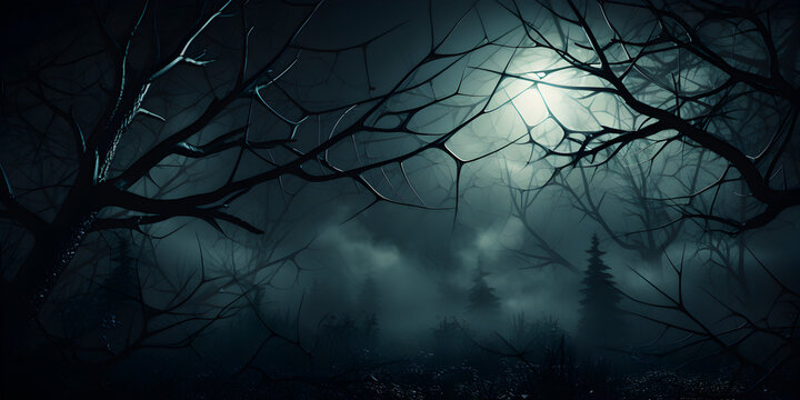Leafless tree under dark night sky in Halloween vibe
