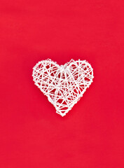 White heart on a red background. Valentine's Day background. Love Concept