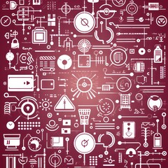 Fototapeta na wymiar maroon abstract technology background using tech devices and icons 