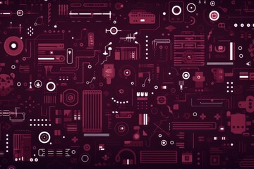 maroon abstract technology background using tech devices and icons 