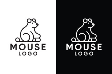 mouse line logo design. Vector mouse logo. Isolated black and white Rat line icon.