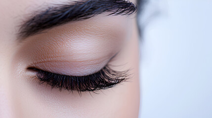 The procedure of eyelash extension in close-up.	
