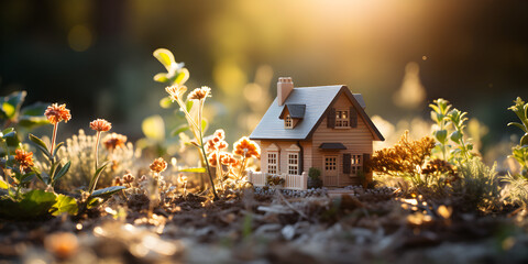 House miniature with garden in daylight