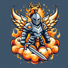 Warior with flames ,graphic design, for t-shirt prints, vector illustration