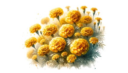 Marigold flowers isolated on white with copy space.