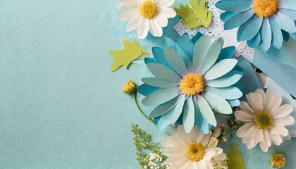 Blue image of a bouquet of daisy, spring flowers background, empty space for text