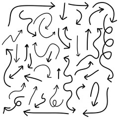 Hand drawn sketch arrow vector set. Hand drawn arrows, mark point icon design collection for business and education design