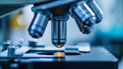 Examination of the sample with germs and bacteria under a microscope, microscope closeup, examining with a microscope, medical banner, medical background, medical concept, health concept, health banne