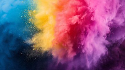 Colored powder explosion. Rainbow colors dust background. Multicolored powder splash background