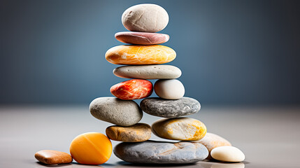 counterbalanced stones set against a calming gray background