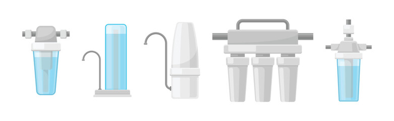 Water Filtration with Home Systems and Facility Vector Set