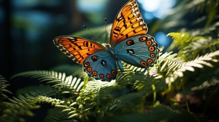 Obraz premium Butterfly with spotted wings rests delicately on a leaf