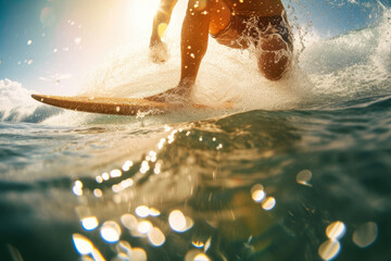 Riding the Waves: Men's Surfboard Action in Crystal Clear Waters